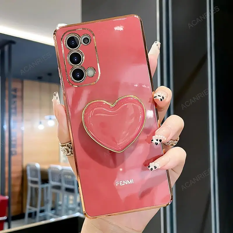 Luxury Love Heart Holder Case For Samsung Galaxy Note 20 Ultra 5g Note20  Plus 20ultra Plating Stand Silicone Back Cover Funda