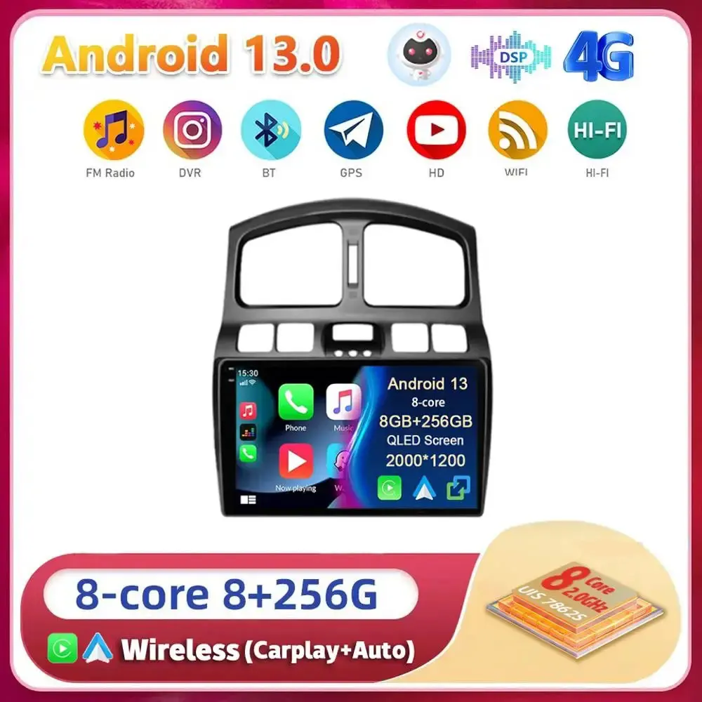 

Android 13 Car Radio For Hyundai Santa Fe SM 2000-2012 For JAC S1 (Rein) 2007 - 2013 Multimedia Video Navi Player Carplay Audio