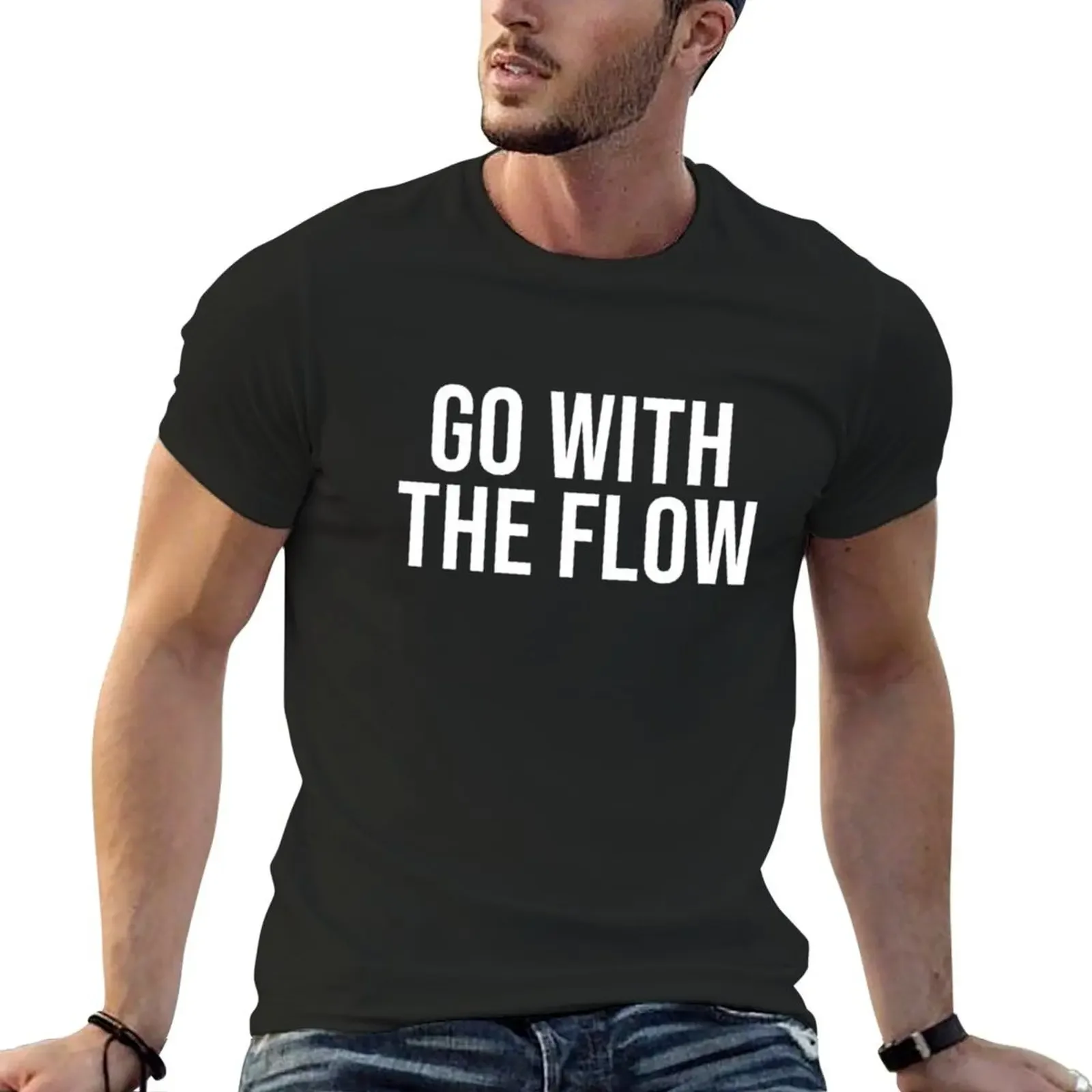 GO WITH THE FLOW Premium T-shirt for a boy Aesthetic clothing plain black t shirts men
