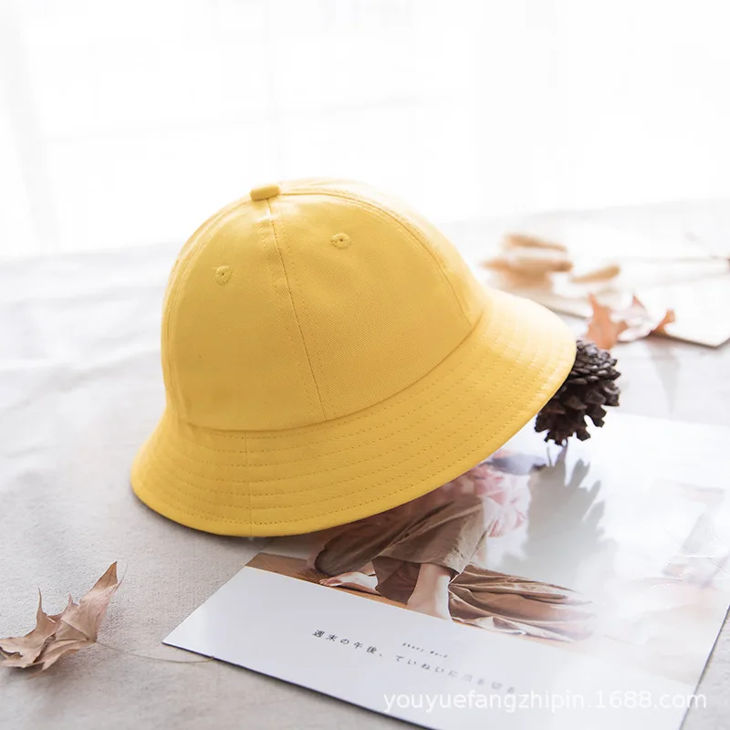 Korean Fashion Yellow Bucket Hats Boys Girls Outdoor Sun Hats Children Caps with Windproof Rope Kids Accessories 1-7years Old