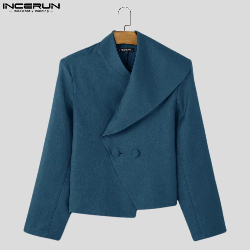 American Style Fashion Men's Asymmetrical Collar Suit Casual Personality Male Solid Loose Long Sleeved Blazers