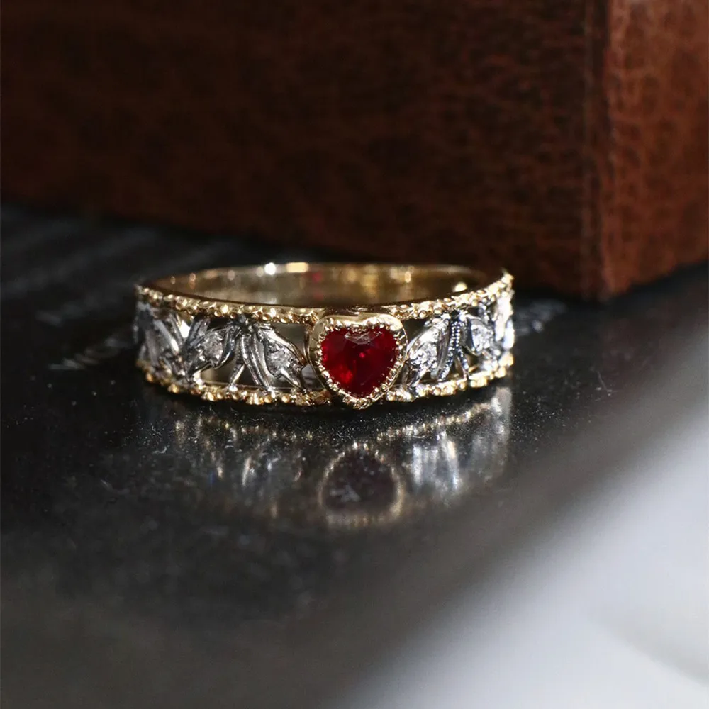 UBESTNICE Palace Style Real 18K Solid White Gold Jewelry AU750 Irregular Skeleton Love Heart Natural Pigeon Blood Red Ruby Rings 3