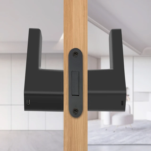 European Handle Door Fingerprint Lock Hidden Keyhole Tuya for Bedroom Study Magnetic One-word Minimalist Ecological Silent Lock 2