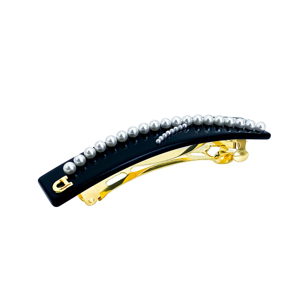 Round Pearls Black Acetate Hair Clips for Her Hair Accessories Side Clips Ladies Jewelry