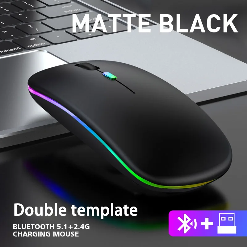 ماوس لاسلكي لأجهزة الكمبيوتر المحمول بلوتوث RGB ماوس قابلة للشحن كمبيوتر لاسلكي صامت الفئران LED الخلفية ماوس ألعاب مريح
