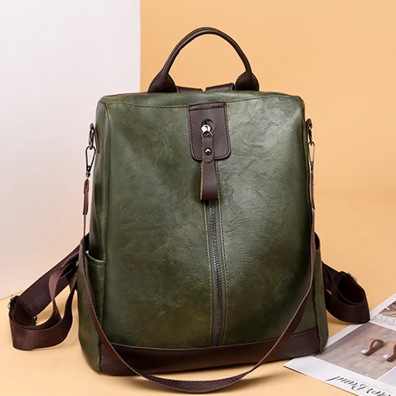 

Fashion vintage women's backpack soft leather anti-thef travel backpack casual multifunction Feminina school bag