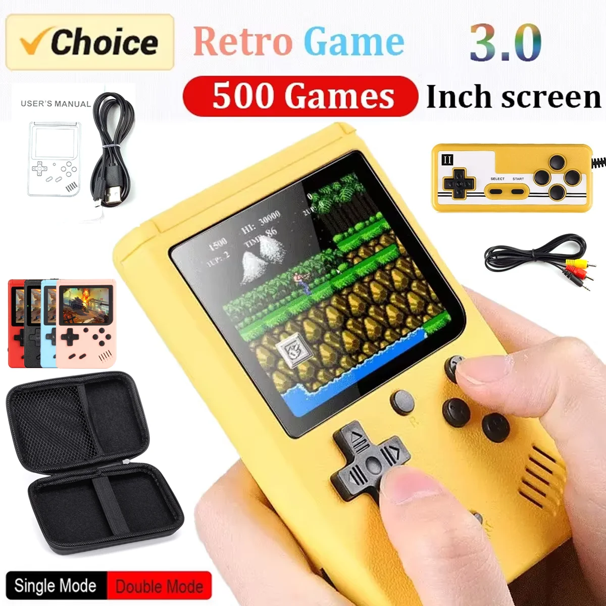 Mini Console portatile per videogiochi portatile retrò 8 Bit 3.0 pollici LCD a colori per bambini lettore di giochi a colori costruito in 500 giochi