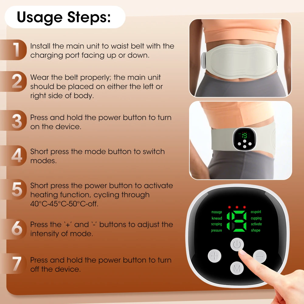 New Lycra Electric Heating Waist Massage Belt 8 Mode 9 Level Hot Compress Massag
