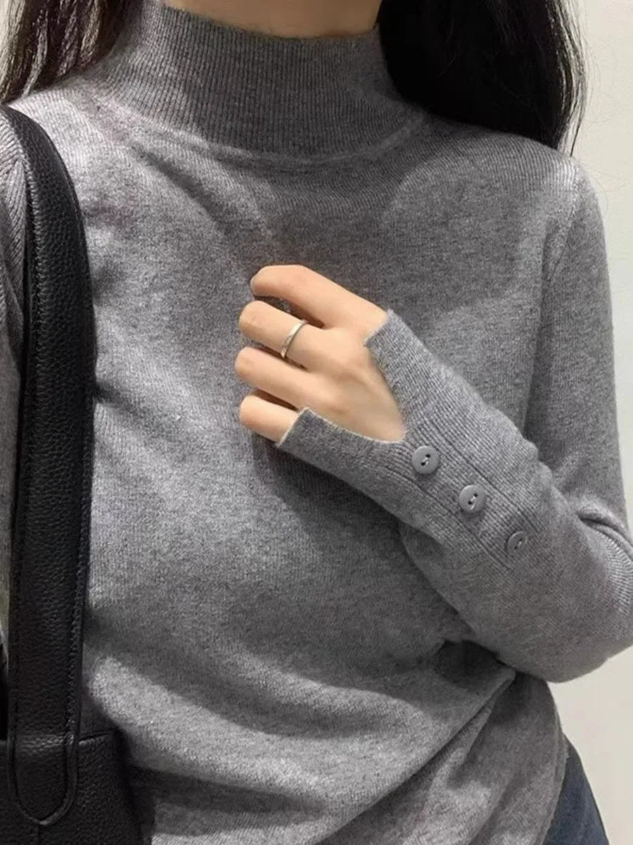 

Осенне-зимний новый свитер с ложным воротником, женский свободный пуловер с длинным рукавом, короткий однотонный вязаный пуловер в Корейском стиле, R366