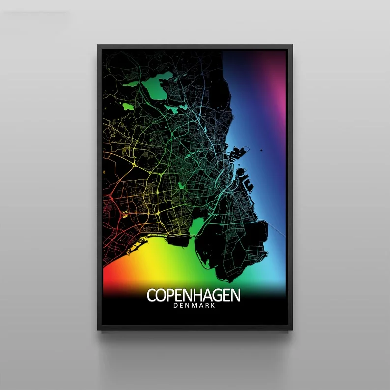Холщовые постеры Копенгагена Дания Карта города картина на заказ скандинавские