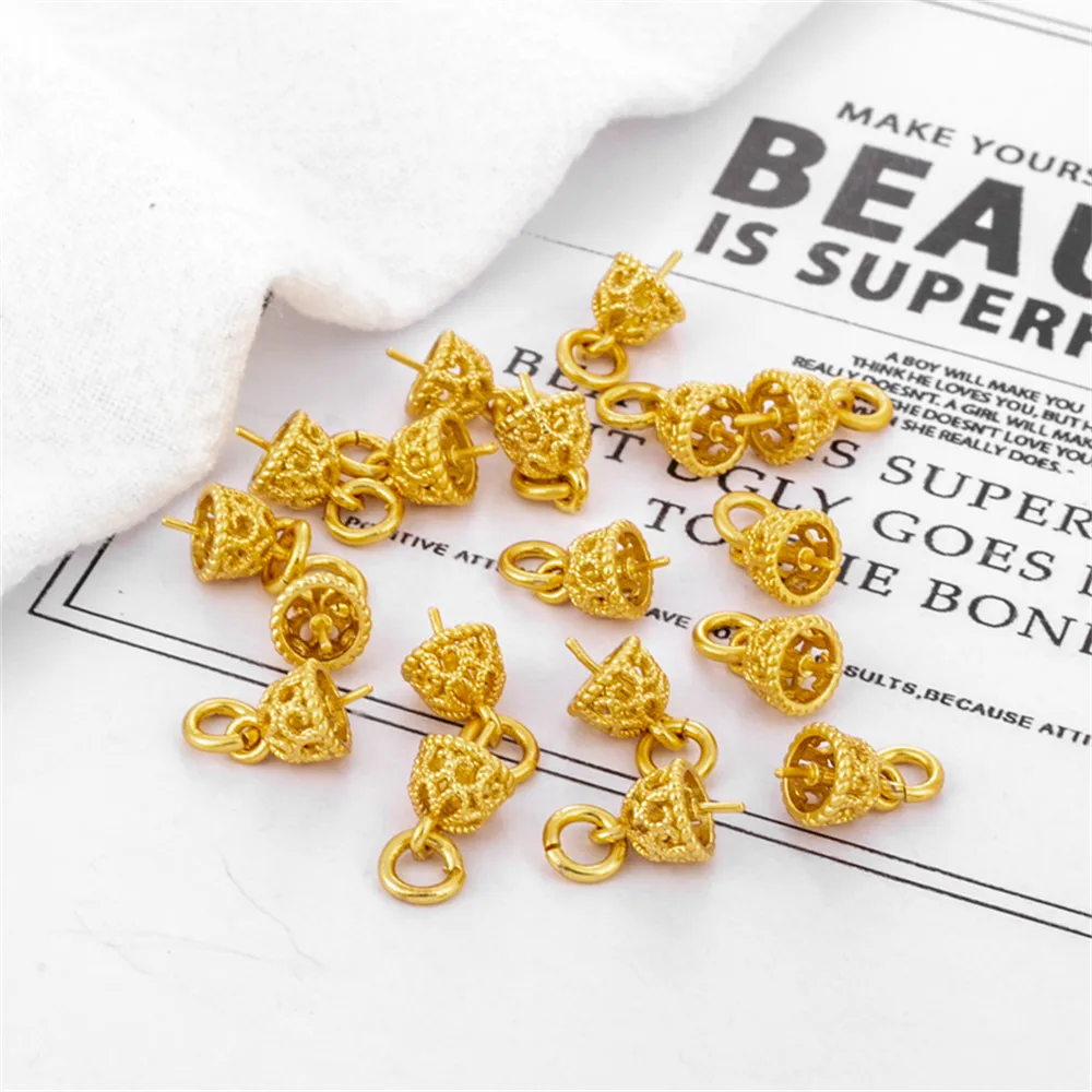 

18K matte gold skeleton sticky half hole cap holder 6mm lamb's eye pin bead holder cap cap pin pendant holder pearl holder