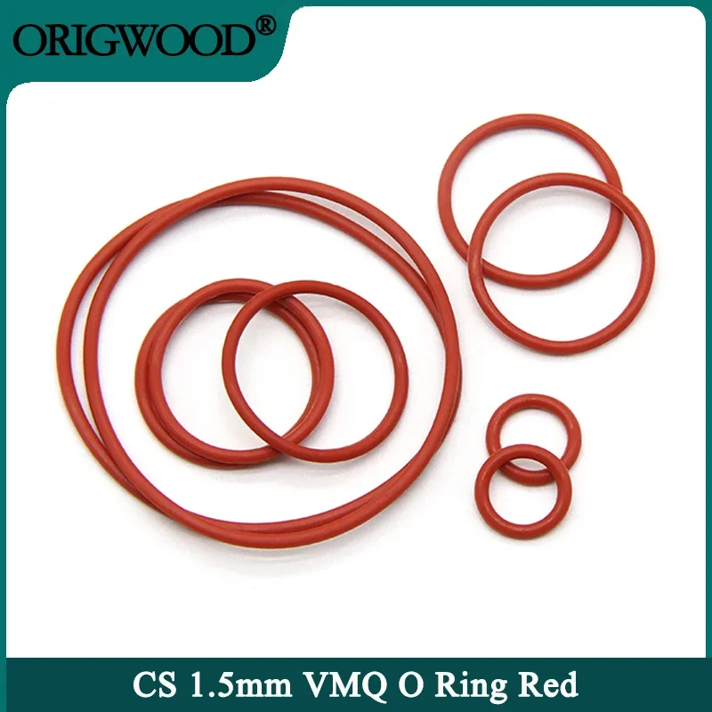 

10/50pcs VMQ O Ring Gasket CS 1.5mm OD 5 ~ 80mm Red Waterproof Washer Round O Shape Silicone Ring Food Grade