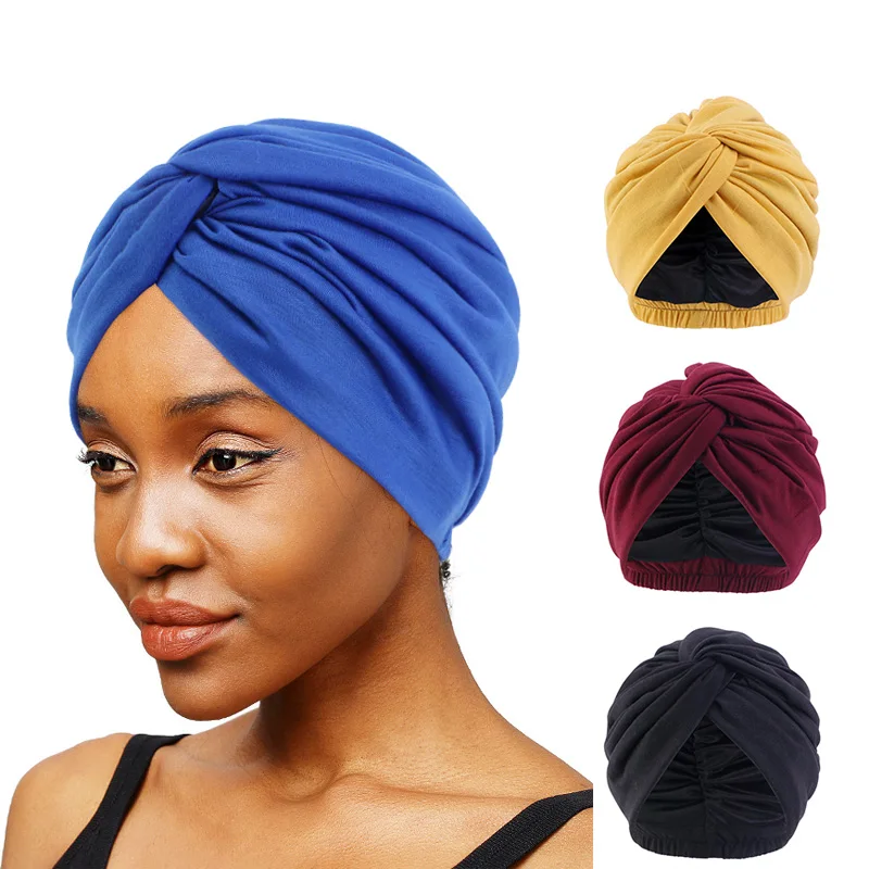 Newly Satin Linning Turban Knotted Double Layer Stretch Head Wrap For Women Indian Cap Muslim Femme Bandanas Hair Care Chemo Cap newly satin linning turban knotted double layer stretch head wrap for women indian cap muslim femme bandanas hair care chemo cap