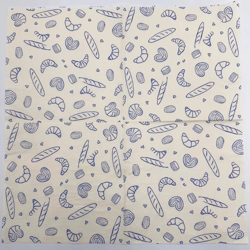 10/20pcs 33cm 2-ply croissant printed napkins baking party colored paper cups flower origami DIY Decoupage Paper