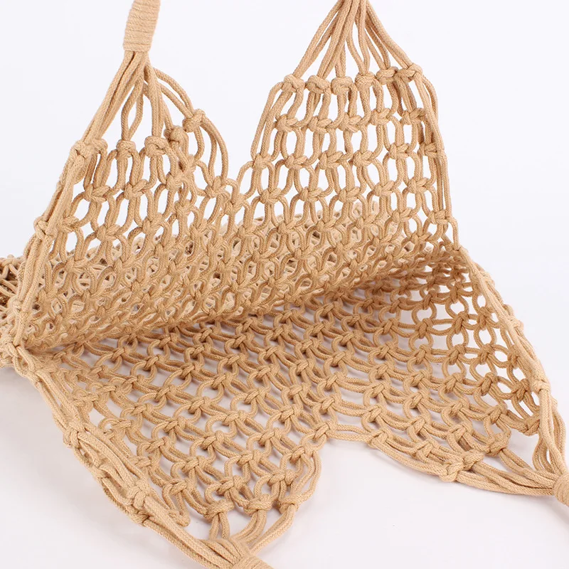 Fashion Crochet Bags for Women Summer Beach Tote Bag Raffia Aesthetic Totes Straw Handbag Bohemian Boho Woven Knit Shoulder Bag - 4