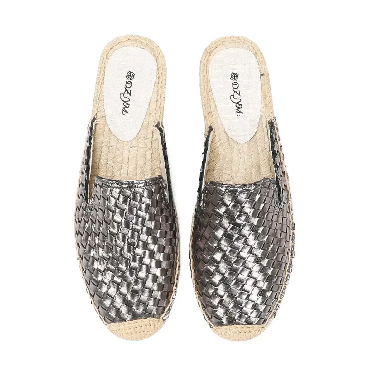 Female Slippers Genuine Leather Summer Flops Flat Mules Closed Pointed Toe Backless Sandals Comfortable Slides Shoes