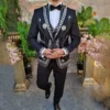 Luxury Design version Beaded Wedding Suits For Men Male Prom Blazers Outfits 3 Pieces Groom Tuxedos Customized Costume Homme 4