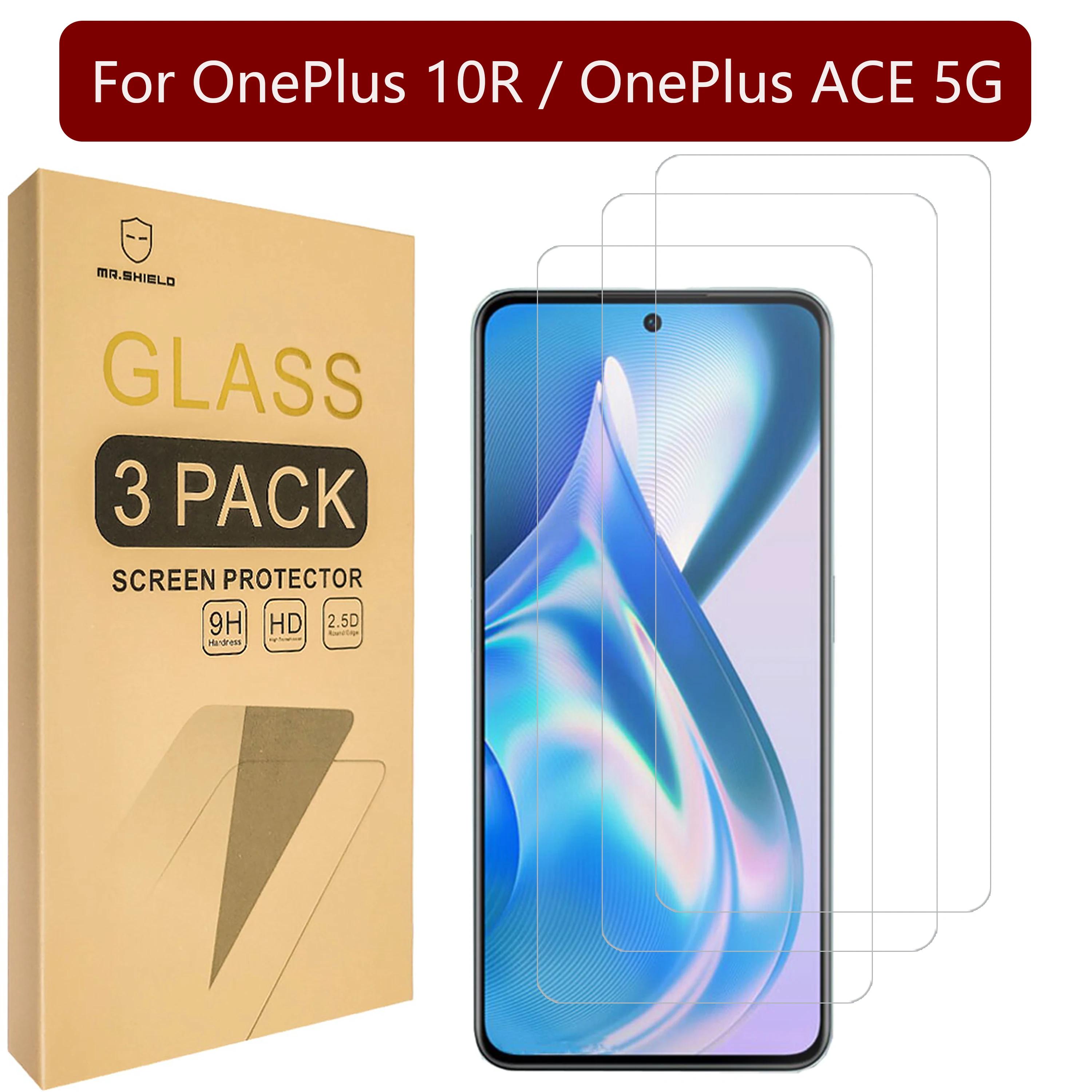 

Mr.Shield [3-Pack] Designed For OnePlus 10R / OnePlus ACE 5G [Tempered Glass] [Japan Glass with 9H Hardness] Screen Protector