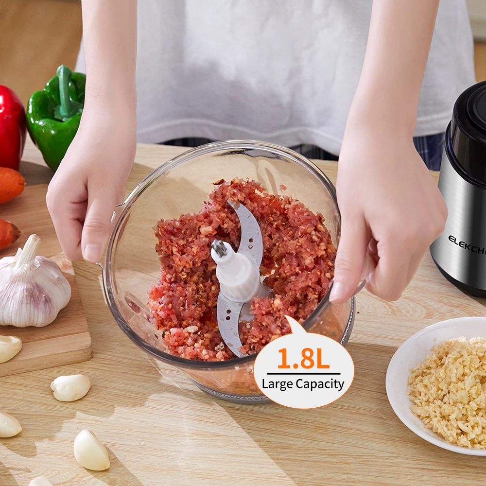 BioloMix 1.8L Glass Bowl Food Processor Chopper Two Speeds  Meat Grinder For Babyfood Vegetables Onion Garlic 3