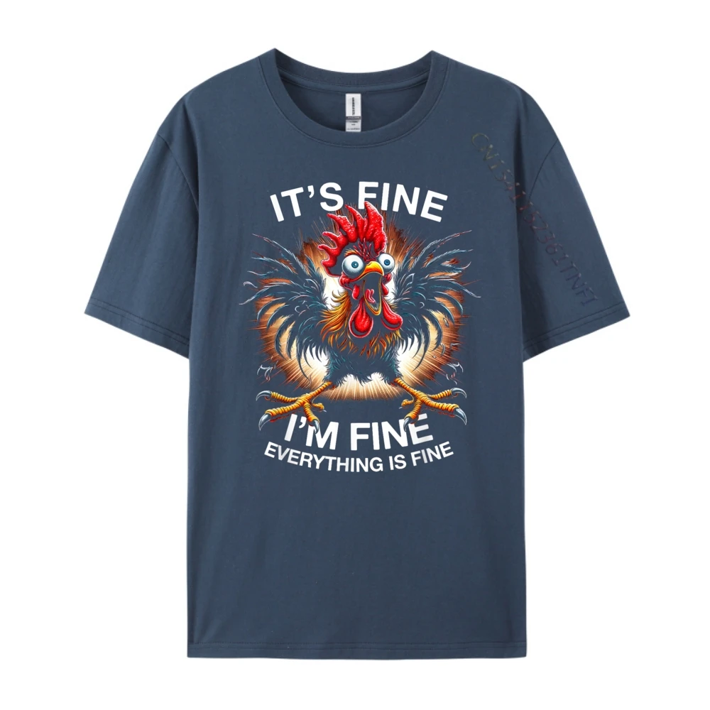 Funny Graphic Tee It's Fine Family Normal Tees Crew Neck Autumn 100% Cotton Short Sleeve T Shirt for Women Group T-Shirt Funny Graphic Tee It's Fine I'm Fine Weird Crazy Chicken navy