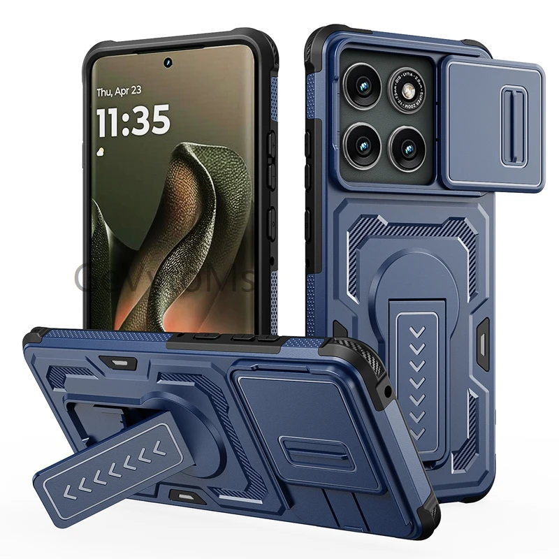Rugged Military Slide Camera Cover Armor Case with Heavy-Duty Stand and Bumper Protection