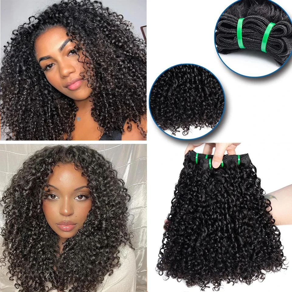 14-24Inches Pixie Bouncy Afro Kinky Curly Human Hair 3/4 Bundles Deal 100% Virgin Raw Hair Extension Double Drawn Wholesale 15A 3