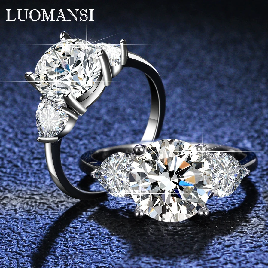 

Luomansi Silver Moissanite Silver Ring 3ct VVS 9MM with Certificate 100%-S925 Women's Jewelry Party Gift