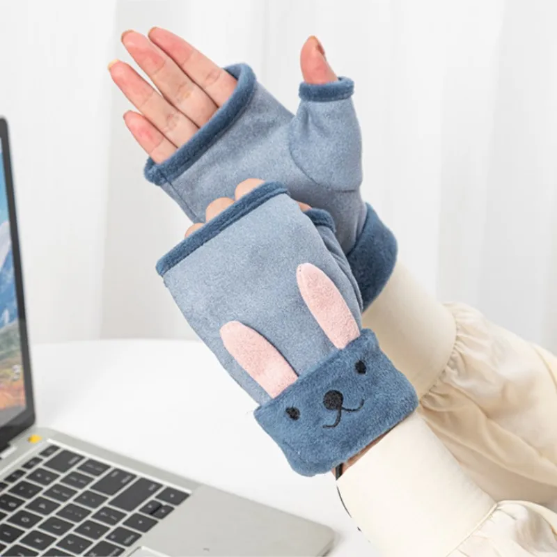 Rechargeable USB power supply rechargeable heating gloves adult winter fleece warm students half-finger heating gloves