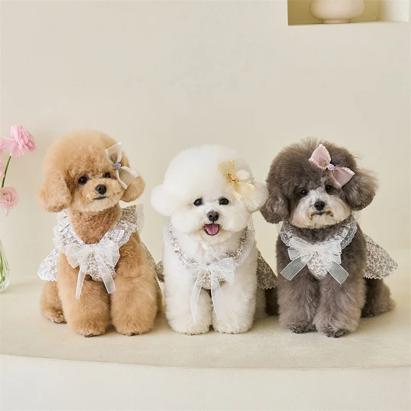 Spring and Summer Pet Clothes French Floral Dress Cute Small Dog Skirt Princess Bichon Frise Dog