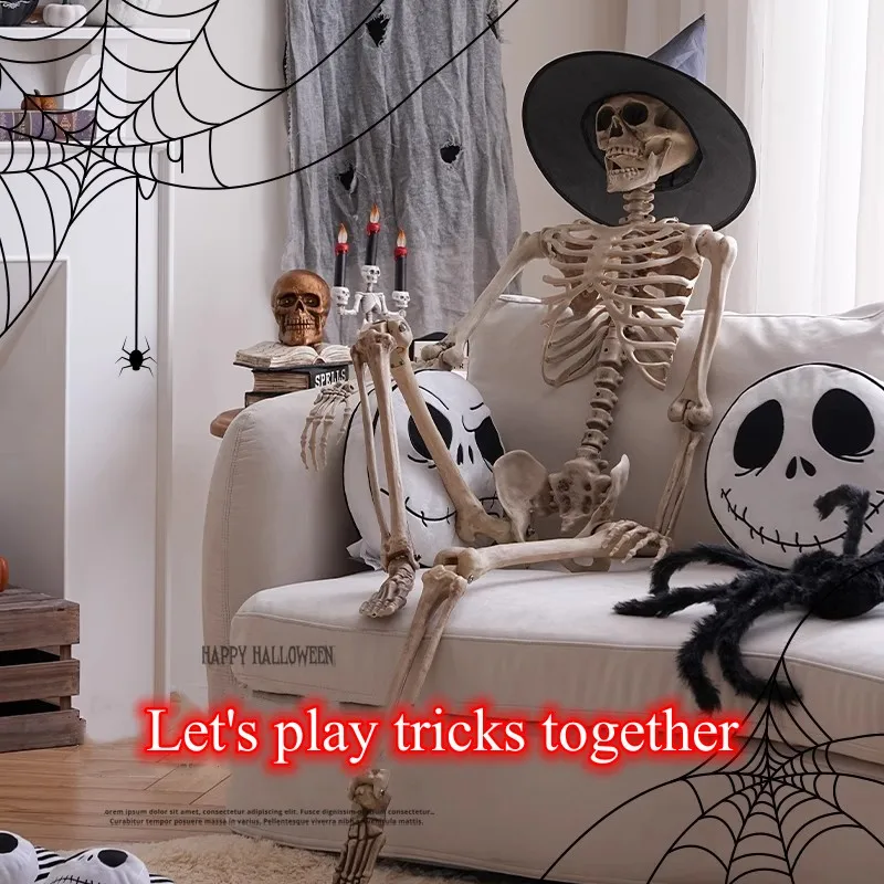 

Halloween Simulation Skull Skeleton Statue Resin Sculpture Figurines Scary Scene Props Dress Up Accessories Home Garden Decor
