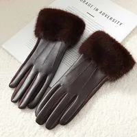 Gants de poignet en cuir PU pour femmes, manchette de garniture en fausse fourrure douce, gants de luxe, écran tactile chaud, conduite, cyclisme, élégant, mode, fête, hiver 1