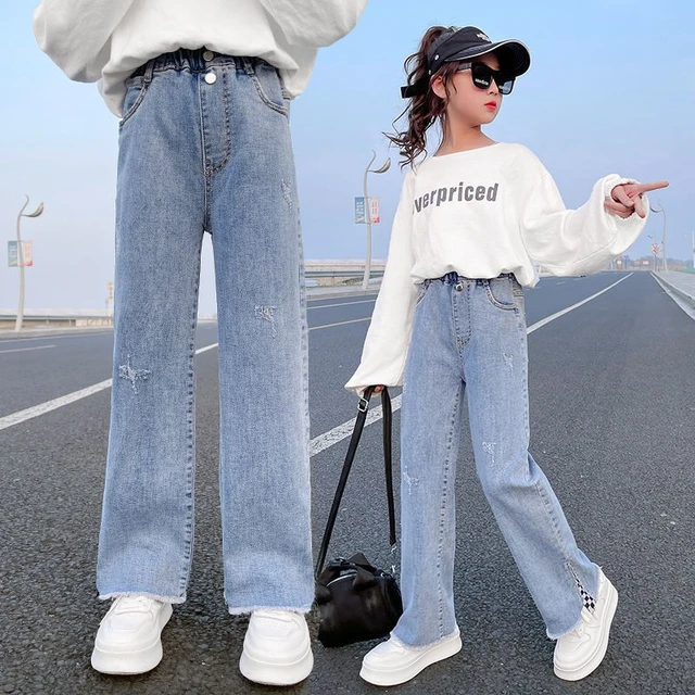 Teenage Girls Jeans 2023 Spring Autumn Casual Fashion Loose Blue