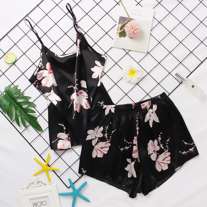 Women's Home Clothes Sexy Pajama Sets Cartoon Pattern Pajamas Strap Sleeveless Cami Set Sleepwear Female Summer Pijama Nightwear women pajamas set women pajama suit