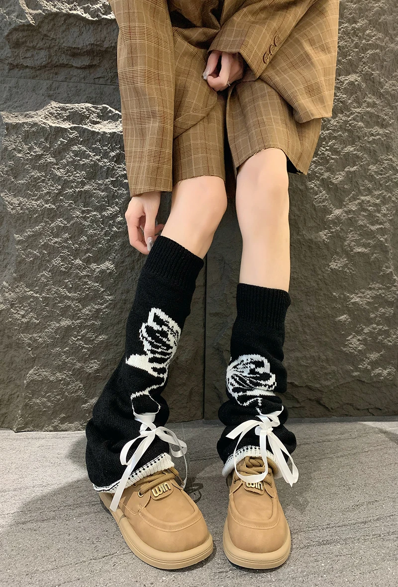 Y2K Girls Leg Warmers Fur Leg Warmers JK Girls Lolita Drawstring Five pointed Star Wide Leg Socks Set Subcultural Warm Socks