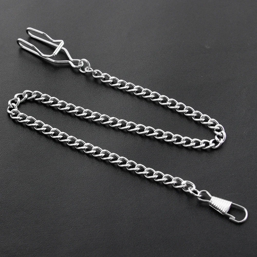 Silver Pocket Watch Chain 37.5cm All Stainless Steel Chain Vintage Antique Necklace Men's Women Accessories pocket watch chain