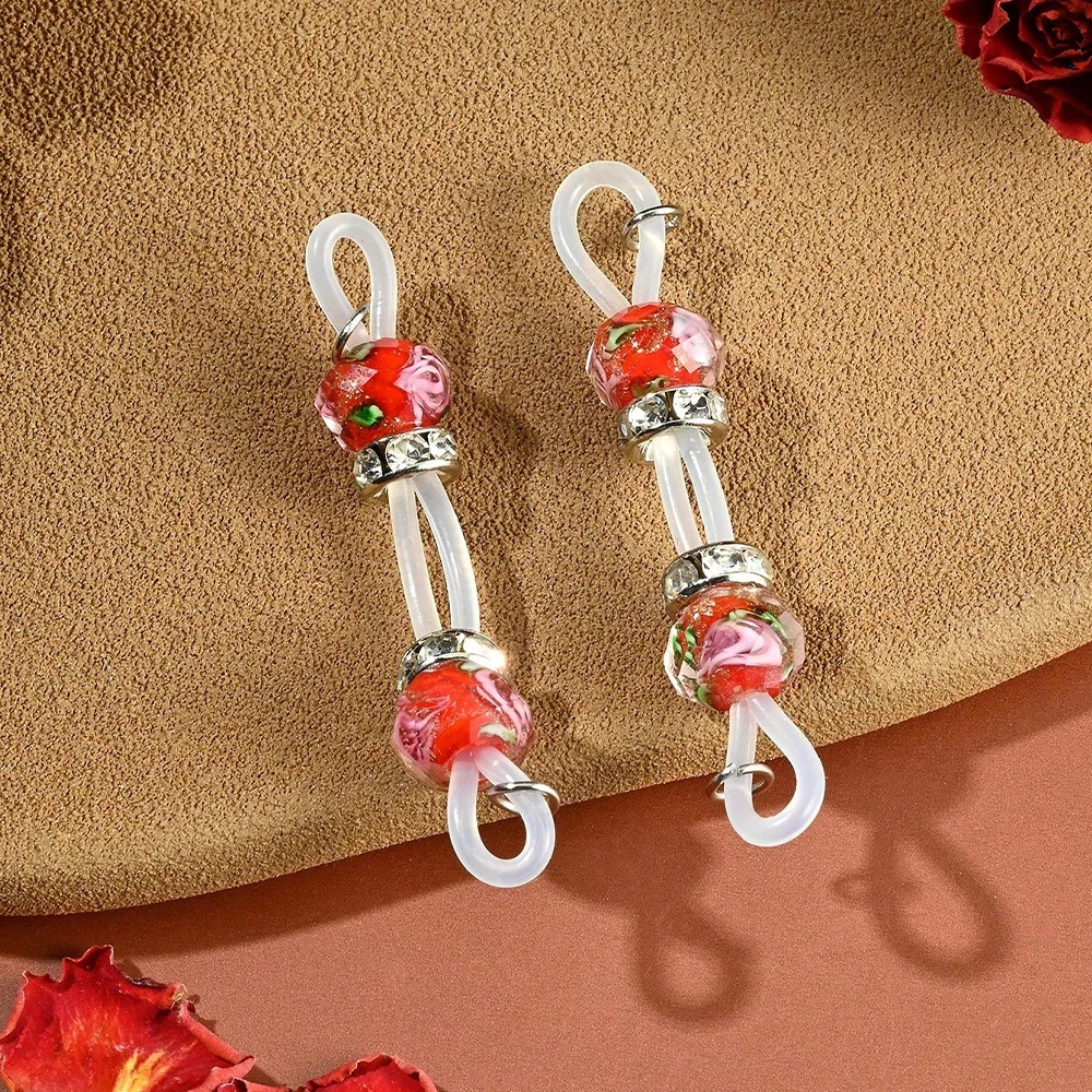 1 Paar gefälschte Brustwarzenringe – verstellbare Brustwarzenringe für den täglichen Gebrauch – 8 mm Glitzerperlen | Rose Sexy Non Pierce Faux Barbells – Detail 6