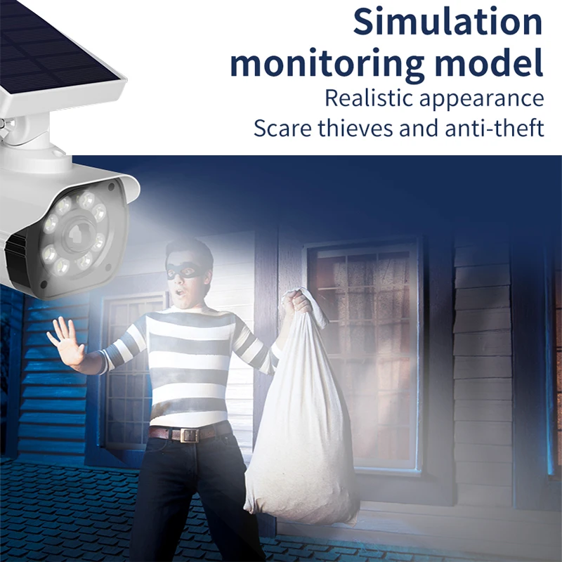 1PC Solar Battery Powered, Waterproof Fake Security Camera, Dummy Cameras, Motion-Activated Flood lights, Realistic Look 3