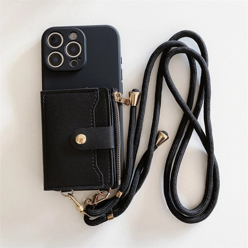 Premium Crossbody Wallet Strap Phone Case with Card Slots - PU Leather & Silicone Cover