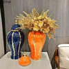 Gold-plated Stripes General Tank Porcelain Ginger Jar Creative Vase Flowers Arrangement Dresser Table Jewelry Cosmetic Container 5
