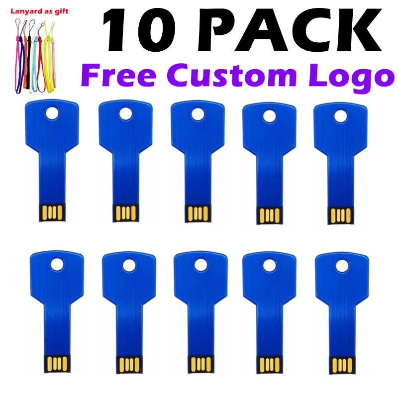 10PCS/LOT Customized logo Pen Drive 4GB 8GB Metal USB Stick Real Capacity USB Flash 16GB USB Flash Drive 64GB Key Pendrive 32GB