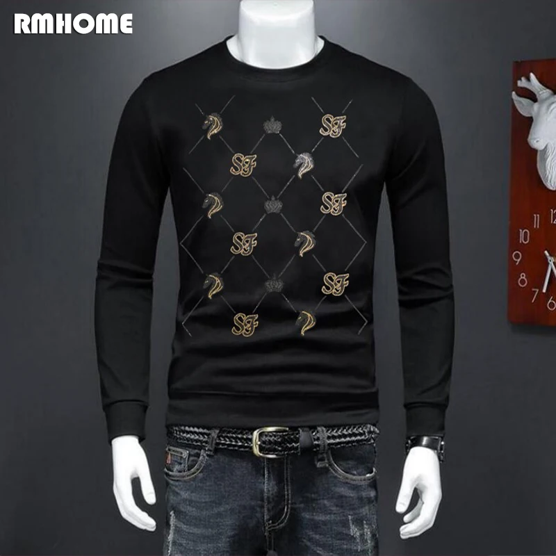 

Роскошные толстовки, мужской свитер, дизайнерские топы с рисунком лошади, трендовый бренд 2023, Новый Модный хлопковый пуловер, одежда, повседневная одежда для даты