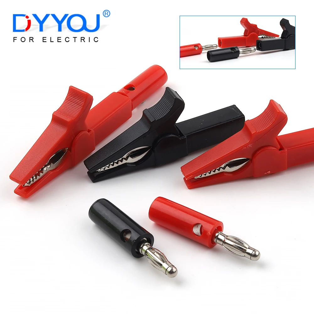 55mm Alligator Clip Banana Plug Test Probes 4pcs/Set 4mm Banana Plug Cable Clips Red + Black Test Accessories