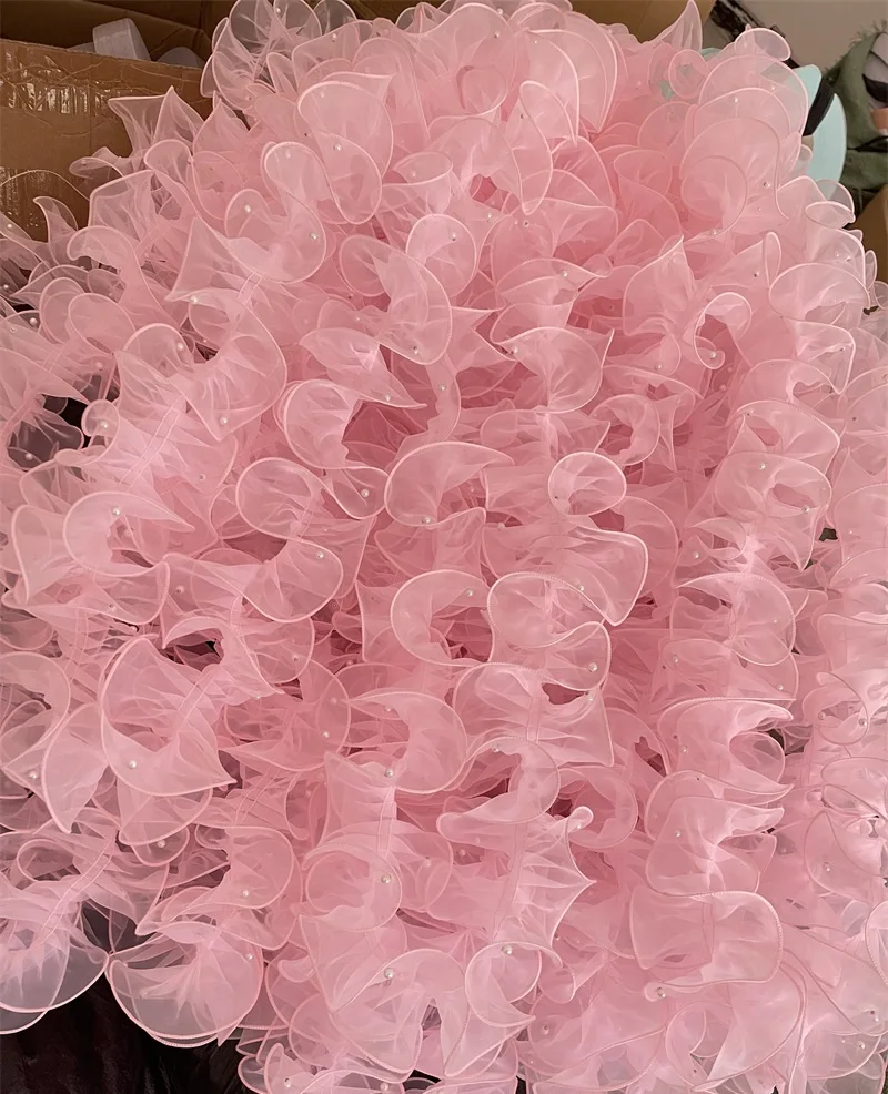 Ruban De Dentelle En Organza Satiné 2 Couches De 2 M - Ruban En Dentelle Plissée Blanche - Pour Application De Mariage, Couture, Robe De Mariée, Sac