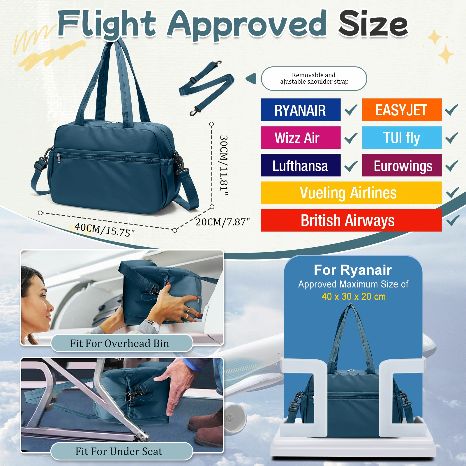 Airline cabin hand Luggage 40x30x20cm Travel Bag Women Yoga Bag Sport Training Bag Fashion Short Trip Large Capacity Storage Bag