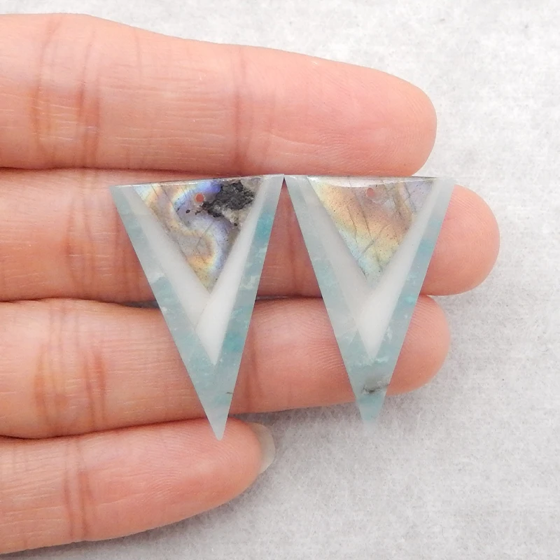 Natural Stone Labradorite,White Jade,Amazonite Intarsia Earring Bead 29x19x3mm 4.6g Beautiful Fashion Jewelry Accessory