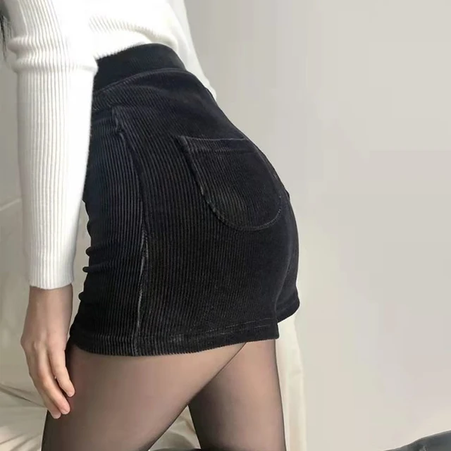 Women's Black Goth Pants Shorts High Waist Spring Autumn Fashion Tight Sexy Stretch Y2K Corduroy Female Casual Pants 6