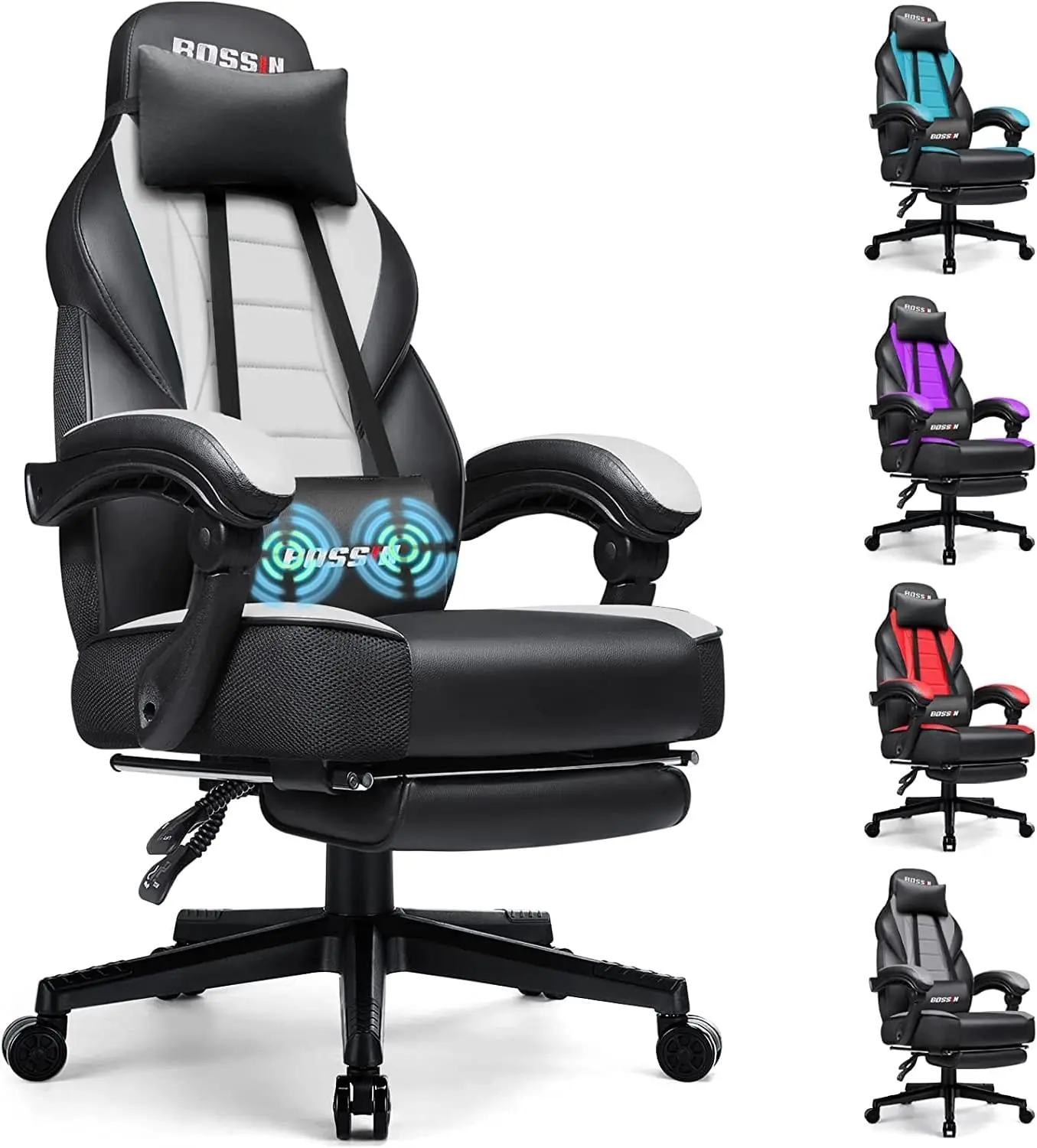 Gaming Chair with Massage, Ergonomic Heavy Duty Design, Gamer Chair with Footrest and Lumbar Support, High Back Office Chair
