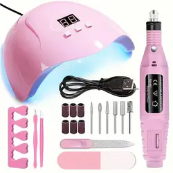 Ultimate DIY Nail Art Kit with Lamp, Polishing Machine, and Care Tools for Romantic Nail Designs at Home (Combo set)
