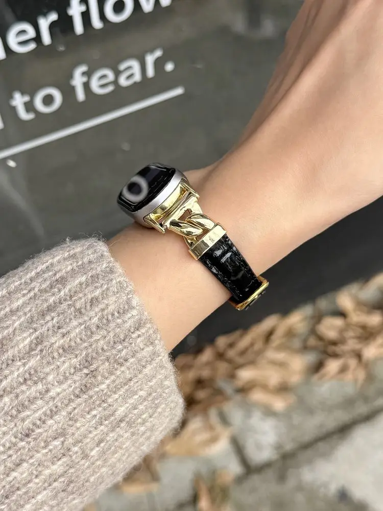 Elegant Leather Watch Strap - Slim Genuine Leather Band Bracelet Wristband in Classic Style