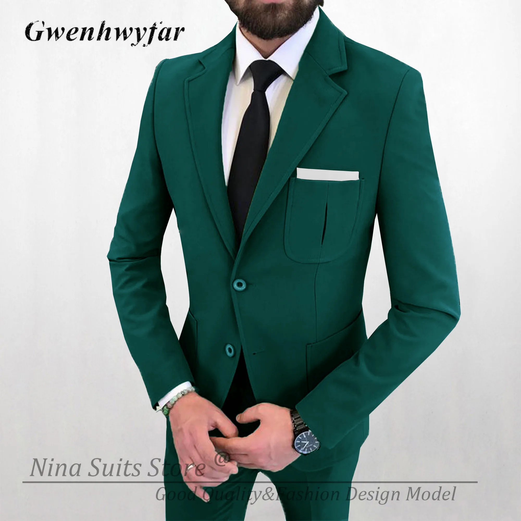 G&N Notch Lapel Suits for Men Tailor-made Sky Blue Blazer Pants Groosmen Wedding Tuxedos Blazer With Three Patched Pockets